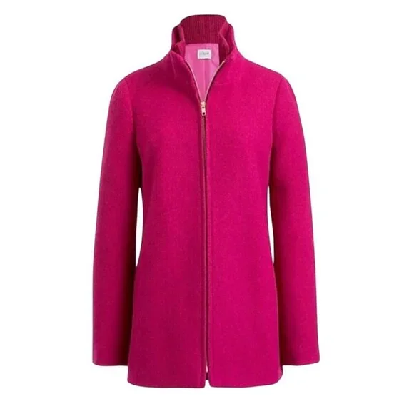 J.Crew Lodge Coat Italian Stadium Cloth Wool Warm Berry High Collar Size 4 - Picture 5 of 10